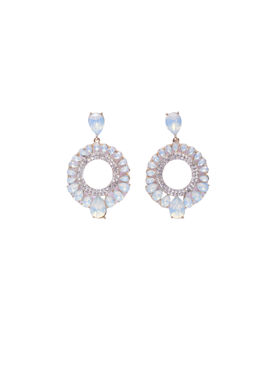 Namokriti Glamorous Gold-Plated Dangle Hoop Earrings with Rhinestones & Opal Pista Green Accents